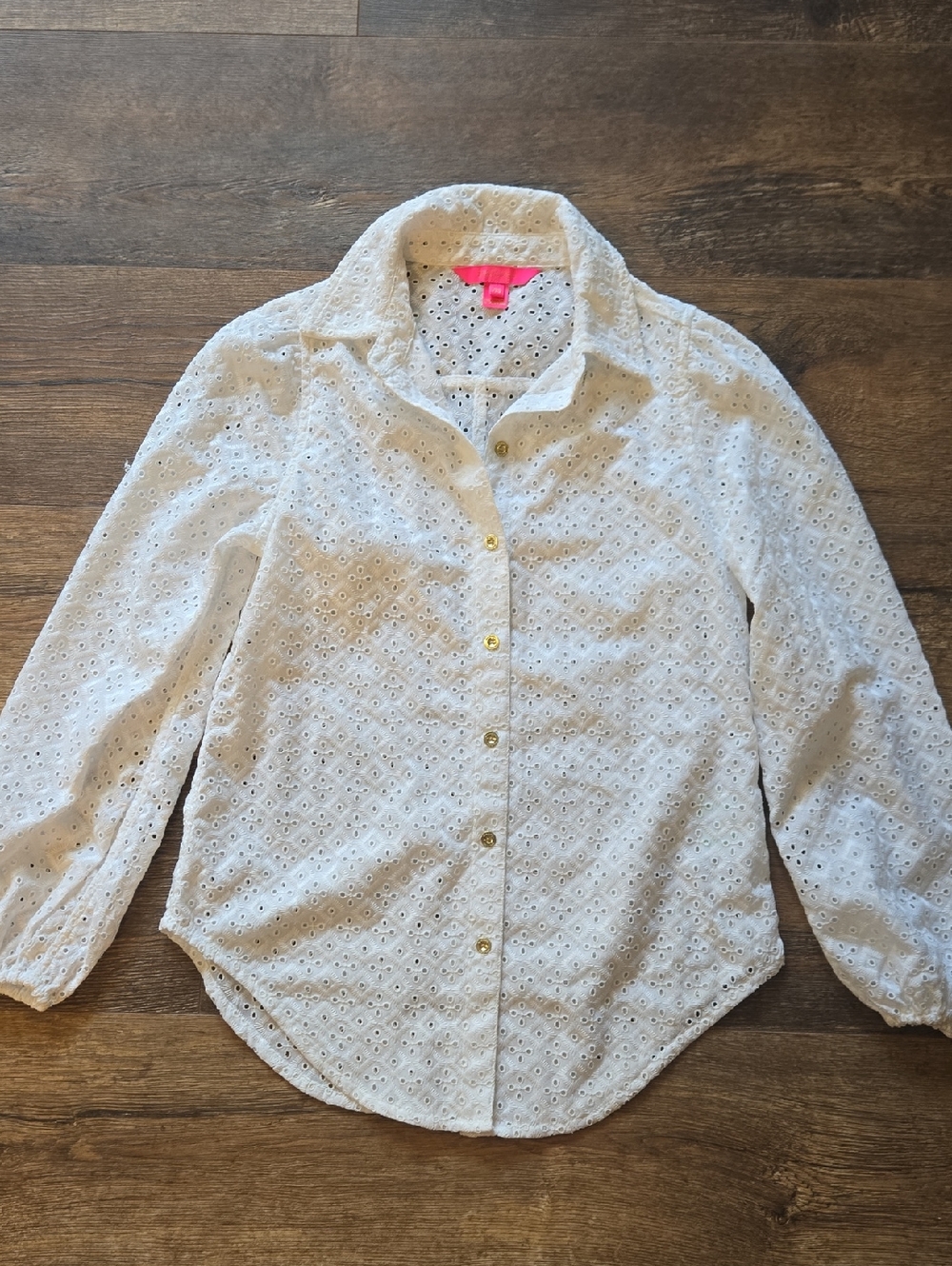 Lilly Pulitzer White Eyelet Blouse with Pink Label
